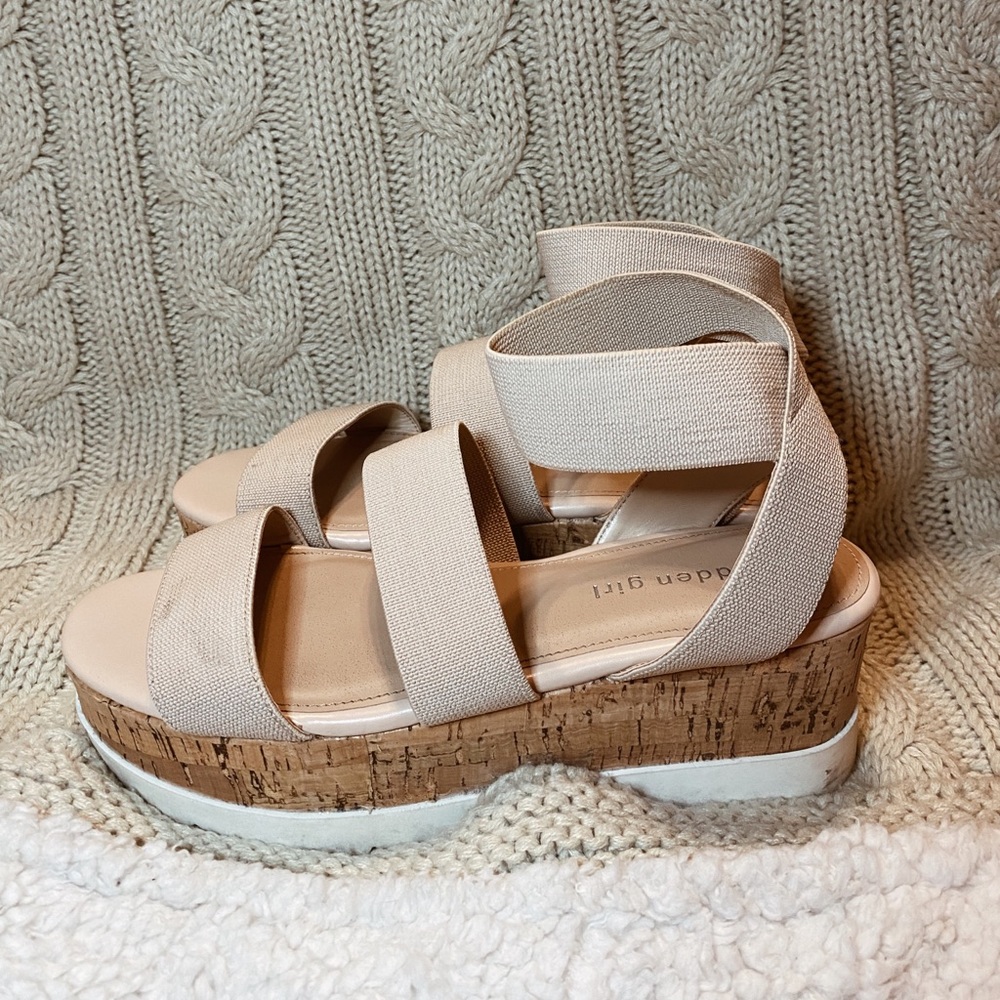 Cream platform sandals, size 8